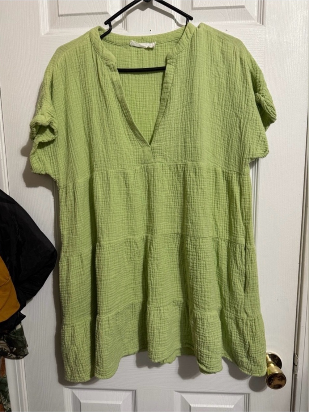 Lush Lime Green V-Neck Crinkled Cotton Tunic